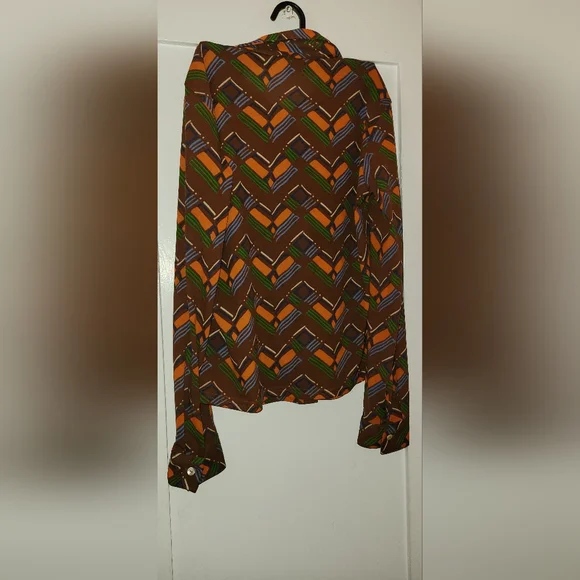 Sisley Italy Geometric Retro Print   Vintage Made In Italy Mesh  Button Shirt - Picture 5 of 10